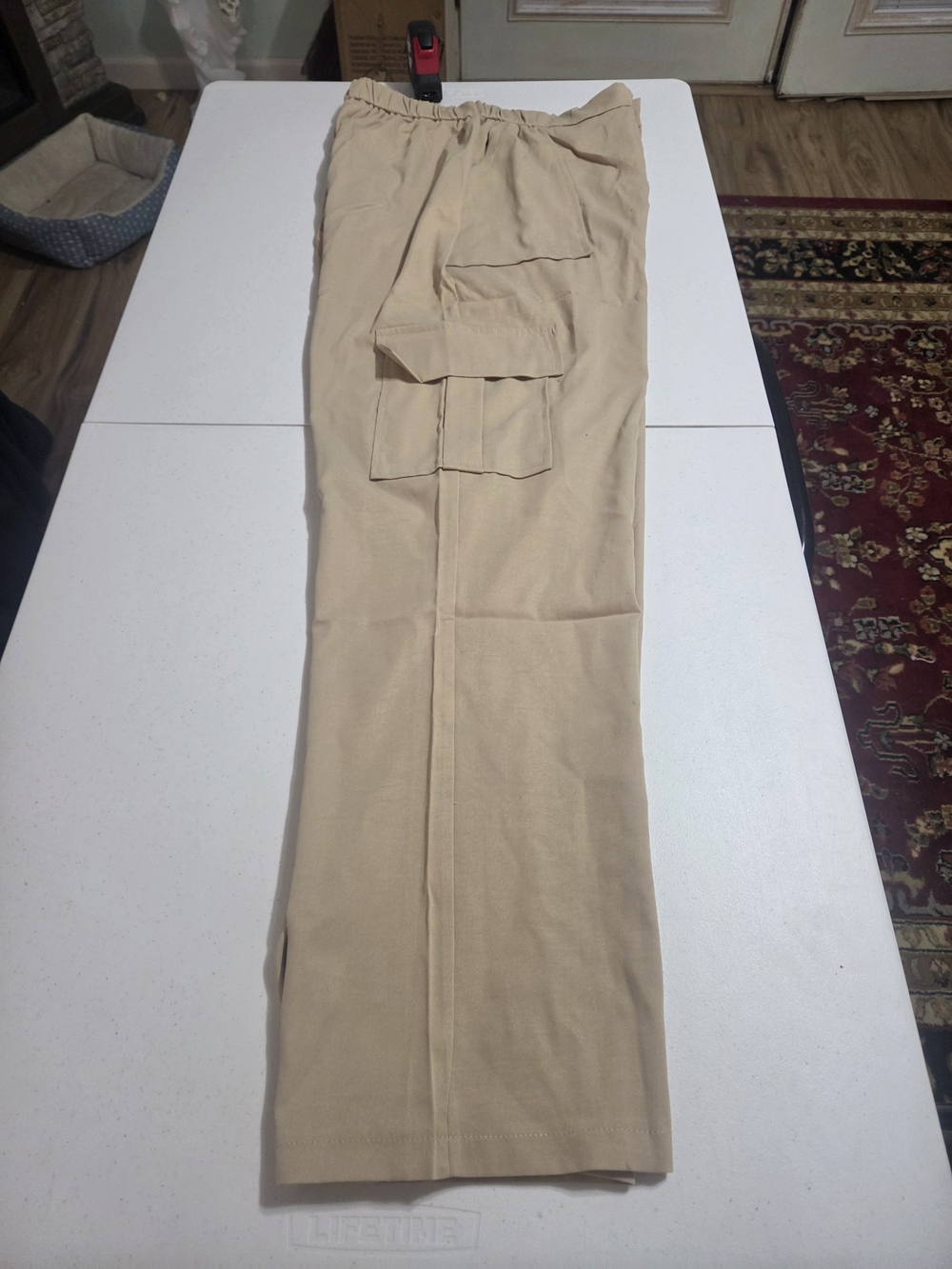 Womens Tan Cargo Pants - Elastic Waist Utility Style